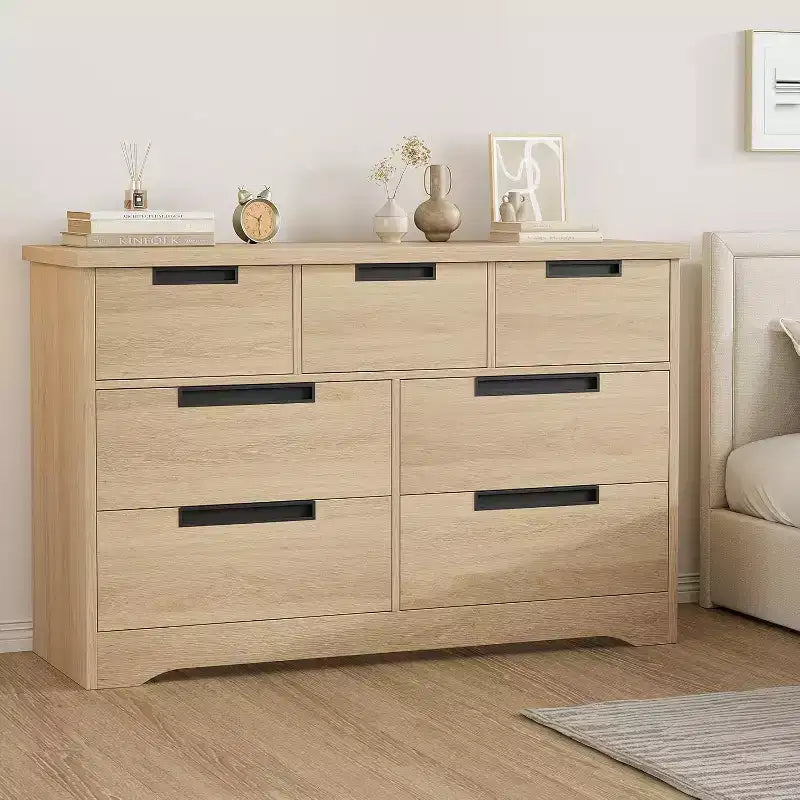 Cassettiera a 7 cassetti per camera da letto, design con maniglie a incasso, cassettiera moderna in legno, contenitore compatto salvaspazio, per soggiorno, corridoio