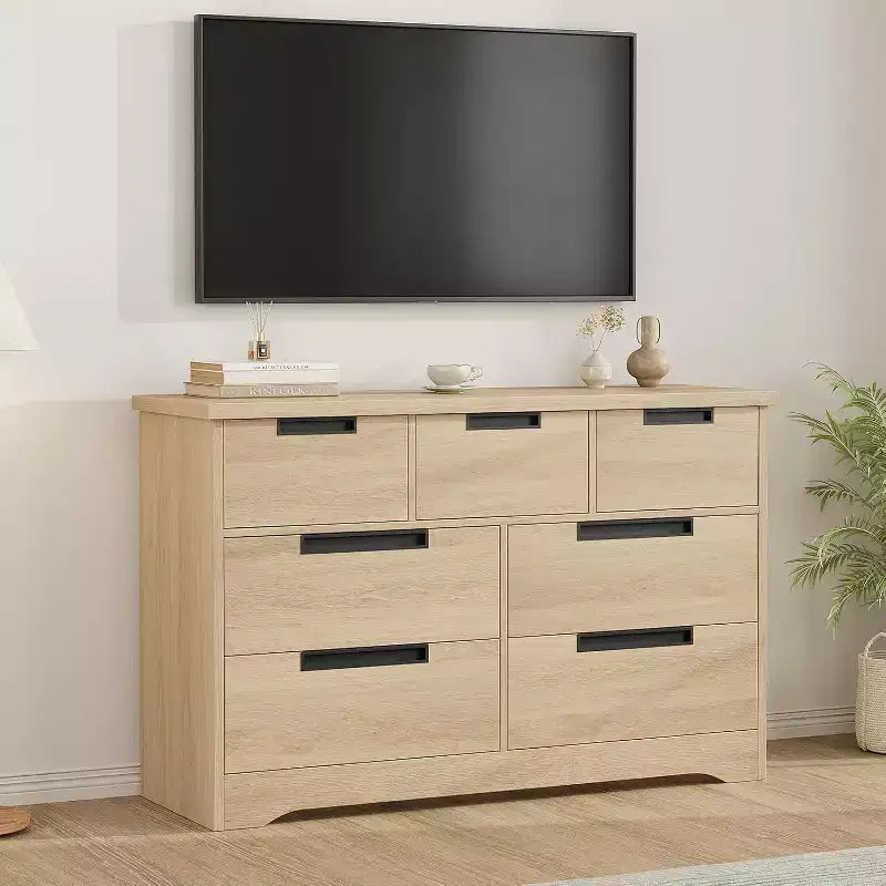 Cassettiera a 7 cassetti per camera da letto, design con maniglie a incasso, cassettiera moderna in legno, contenitore compatto salvaspazio, per soggiorno, corridoio