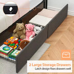 Twin Bed Frame with Linen Upholstered, 2 Storage Drawers & Storage Headboard & Charging Station, Noise Free, 800lbs