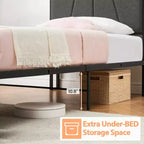 Twin Bed Frame with Linen Upholstered, 2 Storage Drawers & Storage Headboard & Charging Station, Noise Free, 800lbs