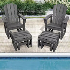Hyleory HDPE Adirondack Rocking Chair with Ottoman Set - All-Weather Outdoor Patio Furniture, Durable Woodgrain Finish, Comfort-Contoured Seat