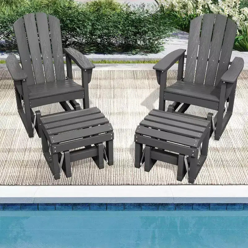Hyleory HDPE Adirondack Rocking Chair with Ottoman Set - All-Weather Outdoor Patio Furniture, Durable Woodgrain Finish, Comfort-Contoured Seat