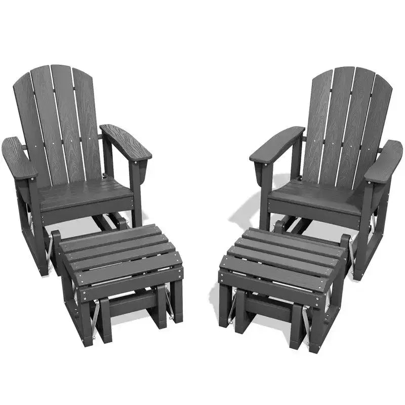 Hyleory HDPE Adirondack Rocking Chair with Ottoman Set - All-Weather Outdoor Patio Furniture, Durable Woodgrain Finish, Comfort-Contoured Seat