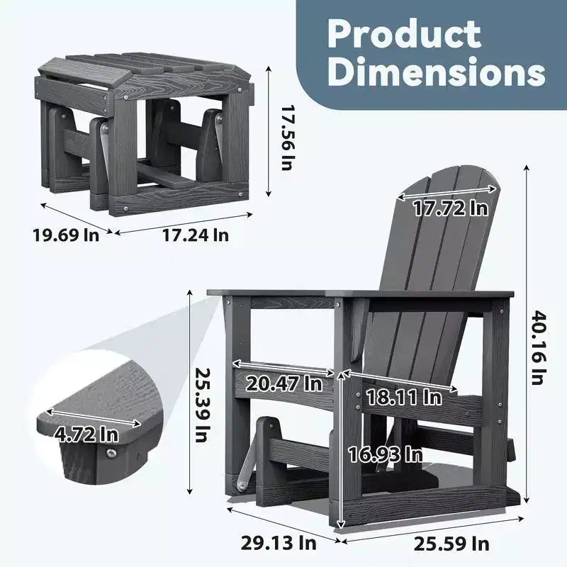 Hyleory HDPE Adirondack Rocking Chair with Ottoman Set - All-Weather Outdoor Patio Furniture, Durable Woodgrain Finish, Comfort-Contoured Seat