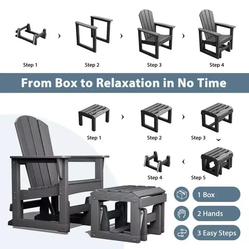 Hyleory HDPE Adirondack Rocking Chair with Ottoman Set - All-Weather Outdoor Patio Furniture, Durable Woodgrain Finish, Comfort-Contoured Seat