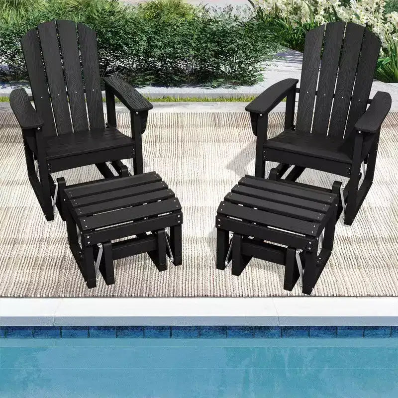 Hyleory HDPE Adirondack Rocking Chair with Ottoman Set - All-Weather Outdoor Patio Furniture, Durable Woodgrain Finish, Comfort-Contoured Seat