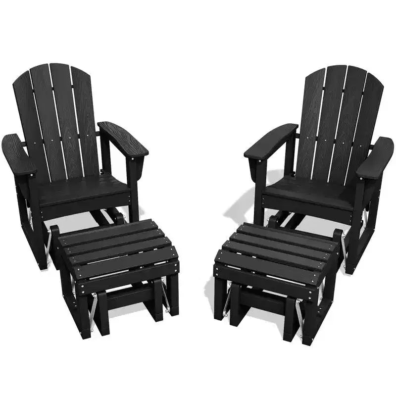 Hyleory HDPE Adirondack Rocking Chair with Ottoman Set - All-Weather Outdoor Patio Furniture, Durable Woodgrain Finish, Comfort-Contoured Seat
