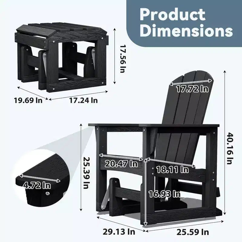 Hyleory HDPE Adirondack Rocking Chair with Ottoman Set - All-Weather Outdoor Patio Furniture, Durable Woodgrain Finish, Comfort-Contoured Seat