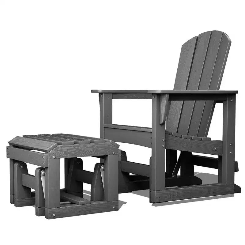 Hyleory Sedia a Dondolo Adirondack in HDPE con Pouf - Arredo Esterno per Patio Resistente alle Intemperie, Finitura Effetto Legno Durevole, Seduta Ergonomica