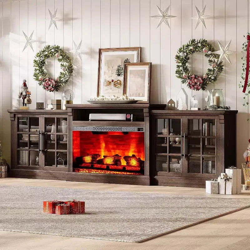 AMERLIFE Fireplace TV Stand, 97, Adjustable Shelf, Large Storage, Media Console