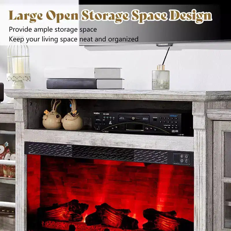 AMERLIFE Fireplace TV Stand, 97, Adjustable Shelf, Large Storage, Media Console