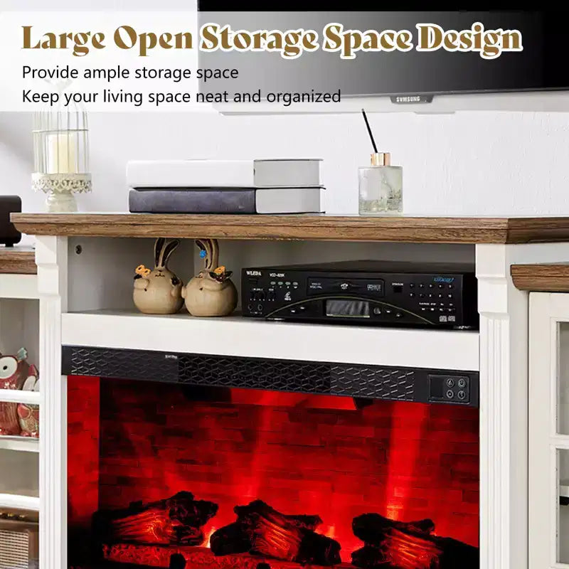 AMERLIFE Fireplace TV Stand, 97, Adjustable Shelf, Large Storage, Media Console