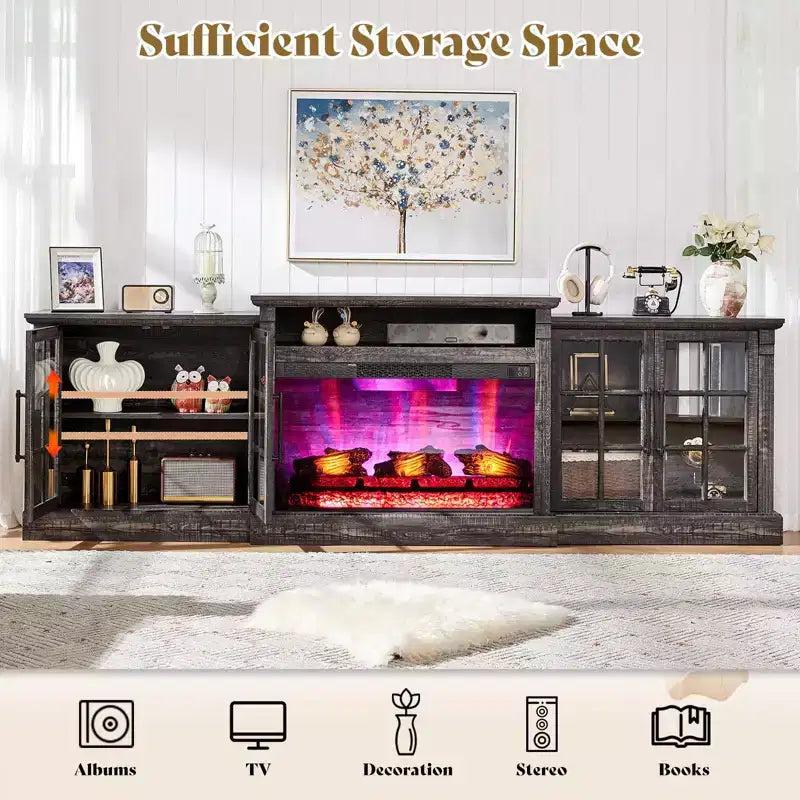 AMERLIFE Fireplace TV Stand, 97, Adjustable Shelf, Large Storage, Media Console