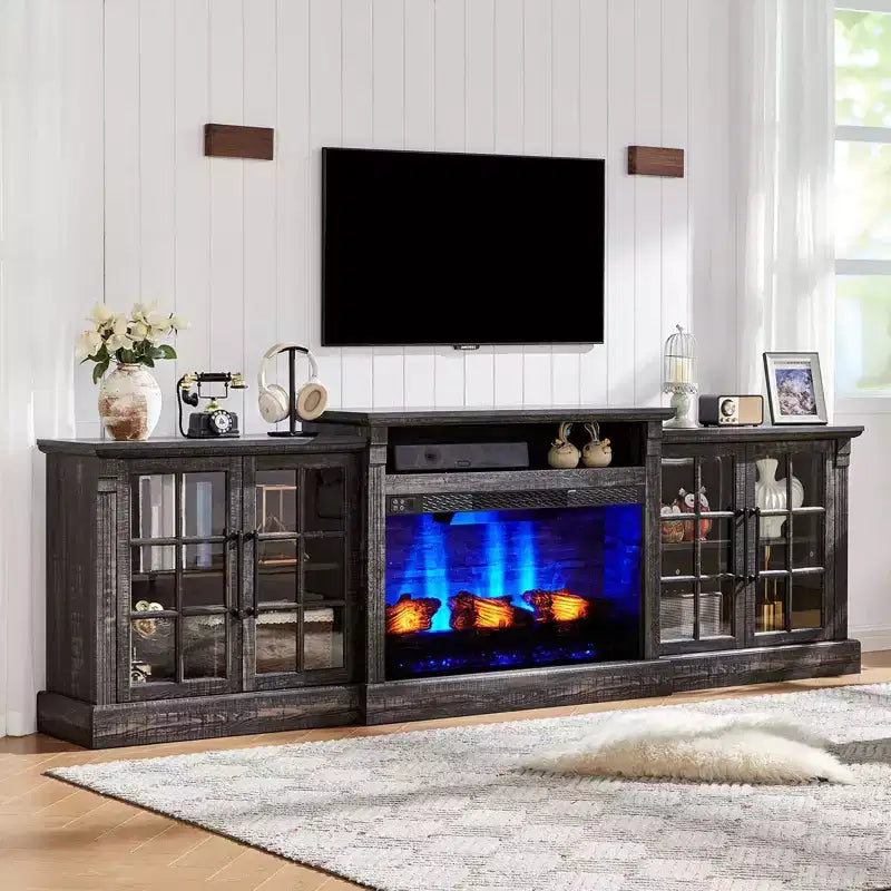 AMERLIFE Fireplace TV Stand, 97, Adjustable Shelf, Large Storage, Media Console