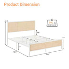 Struttura Letto a Piattaforma in Rattan con Testiera a LED, Letti Bohemien con Robusto Supporto a Doghe in Acciaio