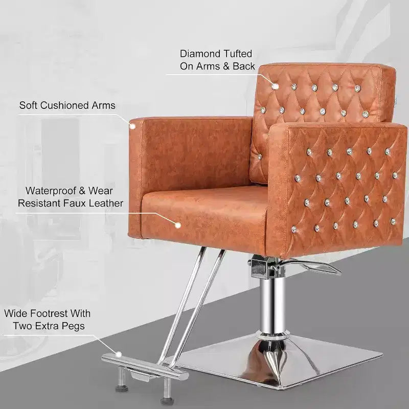 Karl Home Black Modern Heavy Duty Hydraulic Swivel Hair Stylist Salon Chair with Curved Armrests