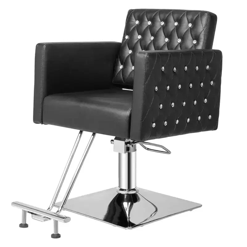 Karl Home Black Modern Heavy Duty Hydraulic Swivel Hair Stylist Salon Chair with Curved Armrests
