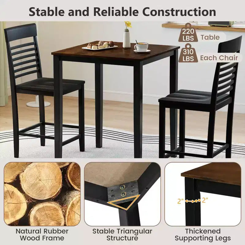 Costway Counter-Height Dining Chair Set of 2/4 with Footrests Solid Wood Frame Modern