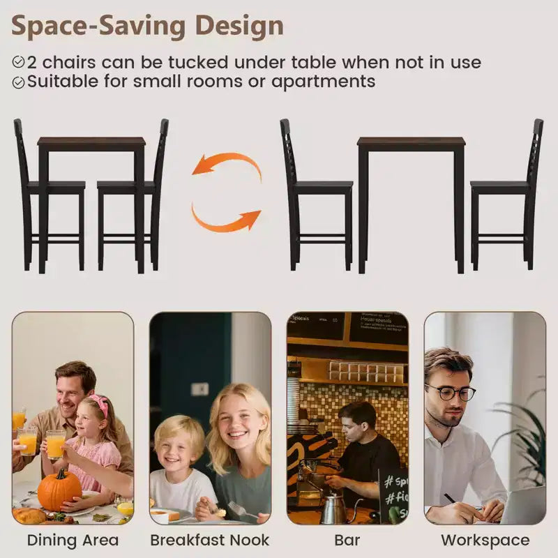 Costway Counter-Height Dining Chair Set of 2/4 with Footrests Solid Wood Frame Modern