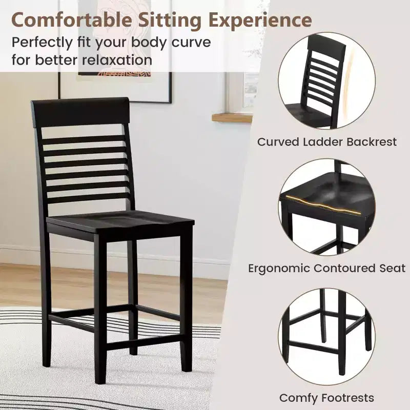 Costway Counter-Height Dining Chair Set of 2/4 with Footrests Solid Wood Frame Modern