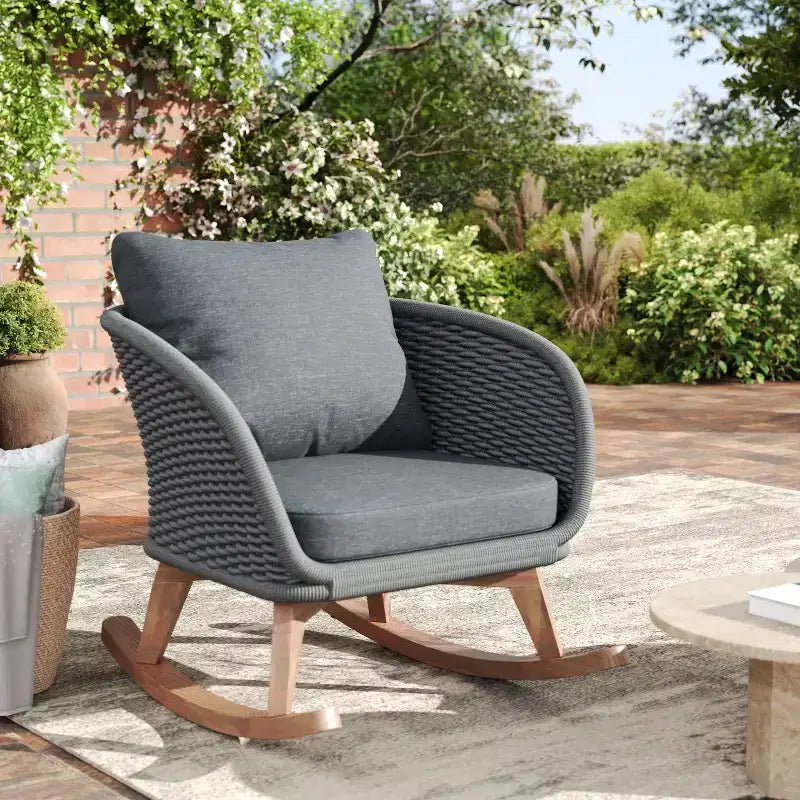 Christopher Knight Home Hattie Patio Contemporary Rattan and Acacia Wood Rocking Chair with Cushion