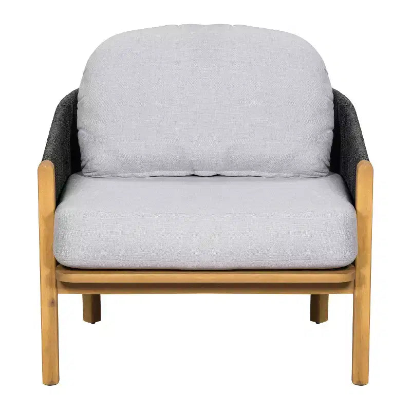 Christopher Knight Home Tatum Outdoor Acacia Wood Club Chair with Woven Rope Backrest and Cushions