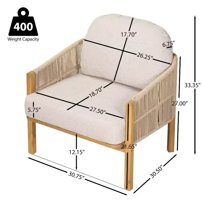 Christopher Knight Home Tatum Outdoor Acacia Wood Club Chair with Woven Rope Backrest and Cushions