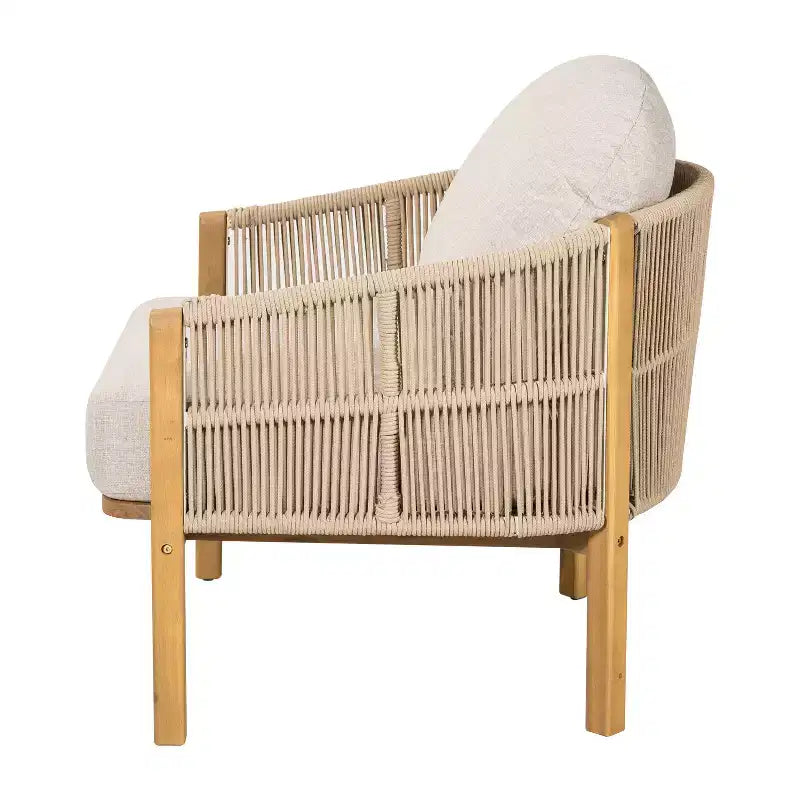 Christopher Knight Home Tatum Outdoor Acacia Wood Club Chair with Woven Rope Backrest and Cushions