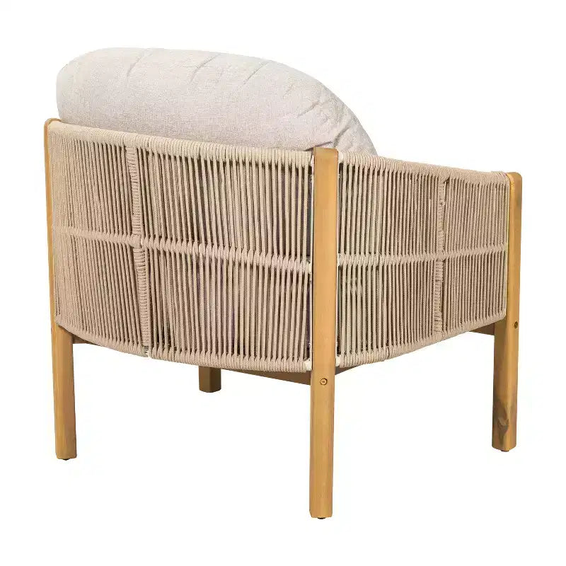 Christopher Knight Home Tatum Outdoor Acacia Wood Club Chair with Woven Rope Backrest and Cushions