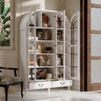 Libreria espositiva Famapy con gambe in legno massiccio e vetrina con ante in vetro