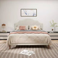 Queen/King Size Upholstered Platform Bed Frame with Adjustable Headboard, Linen Fabric Padded, No Box Spring Needed, Beige-ModernLuxe