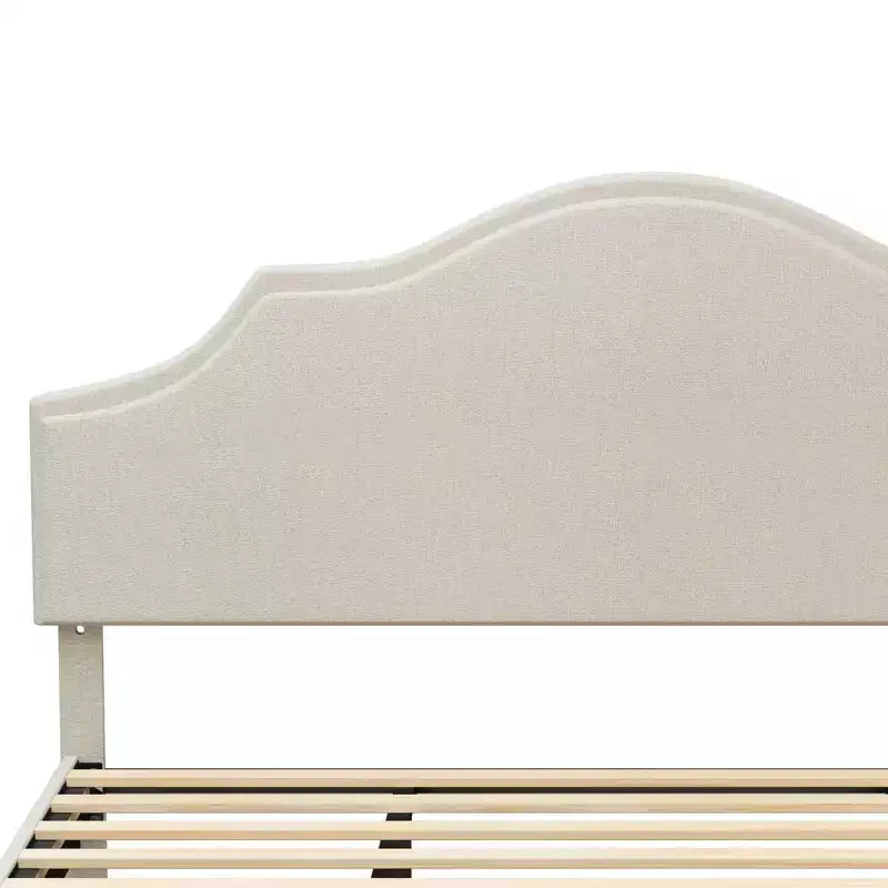 Queen/King Size Upholstered Platform Bed Frame with Adjustable Headboard, Linen Fabric Padded, No Box Spring Needed, Beige-ModernLuxe
