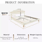 Queen/King Size Upholstered Platform Bed Frame with Adjustable Headboard, Linen Fabric Padded, No Box Spring Needed, Beige-ModernLuxe