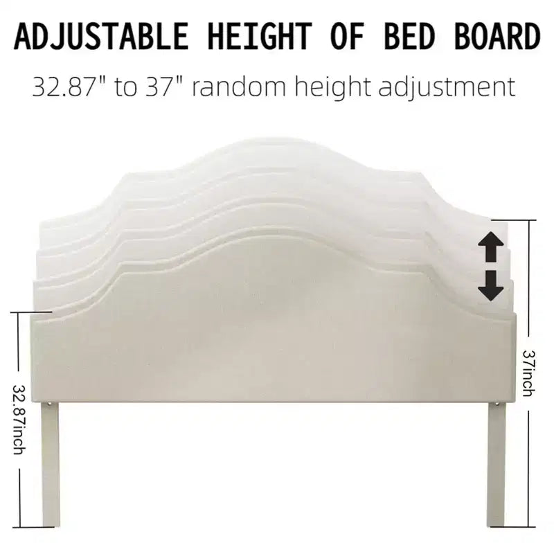 Queen/King Size Upholstered Platform Bed Frame with Adjustable Headboard, Linen Fabric Padded, No Box Spring Needed, Beige-ModernLuxe