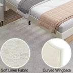 Queen/King Size Upholstered Platform Bed Frame with Adjustable Headboard, Linen Fabric Padded, No Box Spring Needed, Beige-ModernLuxe