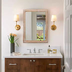 MAYEERTY 30 Specchio decorativo con cornice in legno, a parete, rettangolare, per bagno, lavabo, soggiorno e camera da letto, con perline