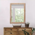 MAYEERTY 30 Specchio decorativo con cornice in legno, a parete, rettangolare, per bagno, lavabo, soggiorno e camera da letto, con perline