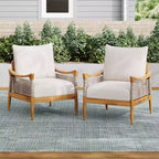 Christopher Knight Home Amos Outdoor Woven Rope Acacia Wood Club Chair with Thick Cushion (Set of 2)