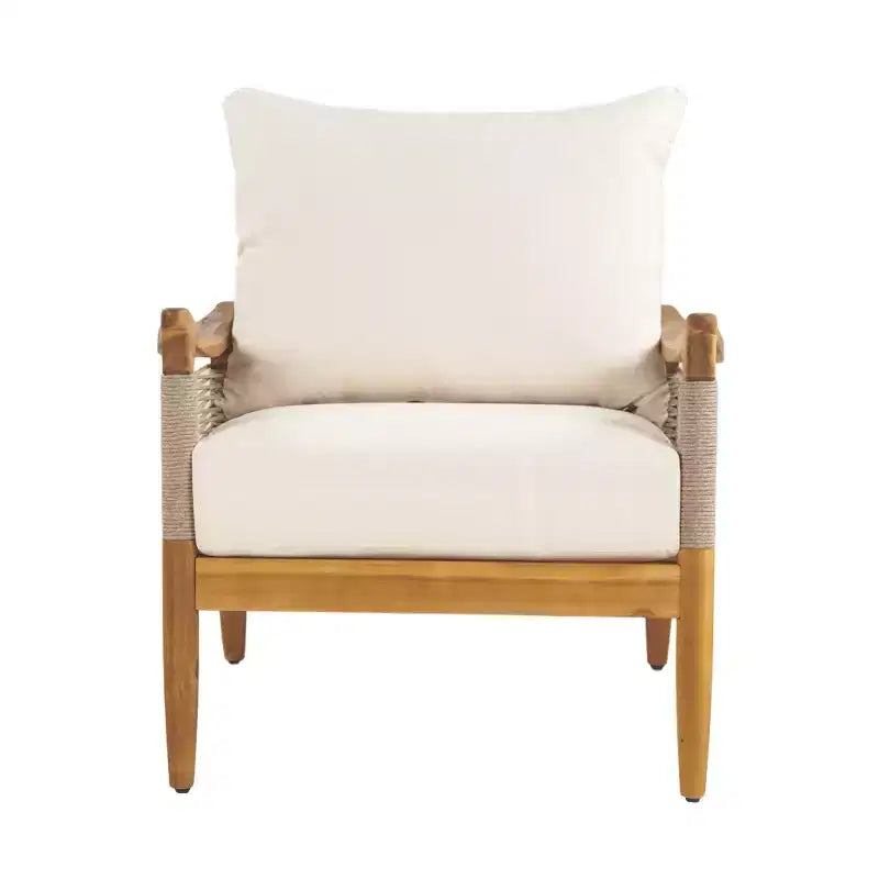 Christopher Knight Home Amos Outdoor Woven Rope Acacia Wood Club Chair with Thick Cushion (Set of 2)