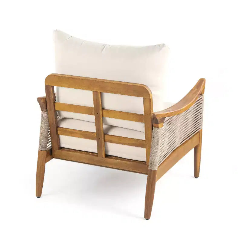 Christopher Knight Home Amos Outdoor Woven Rope Acacia Wood Club Chair with Thick Cushion (Set of 2)