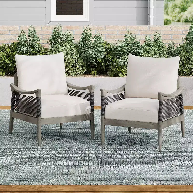 Christopher Knight Home Amos Club Chair da esterno in legno di acacia con corda intrecciata e cuscino spesso (set da 2)