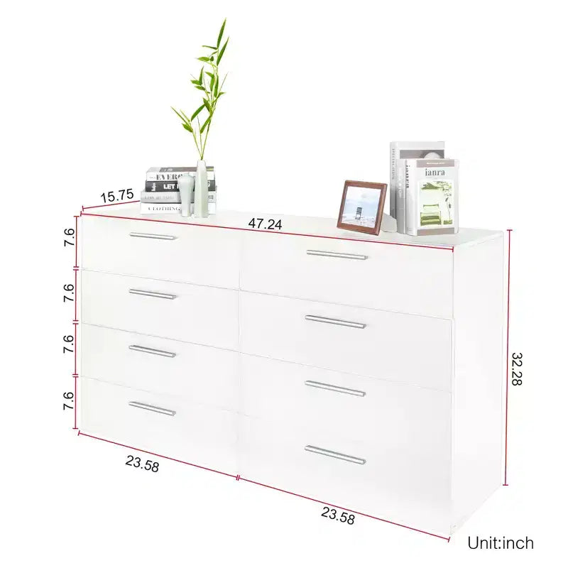 Cassettiera Karl Home a 8 cassetti, in truciolato bianco, larghezza 120 cm