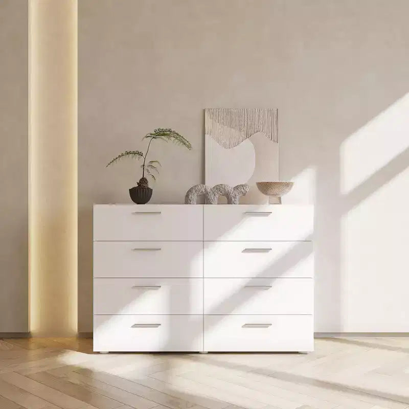 Cassettiera Karl Home a 8 cassetti, in truciolato bianco, larghezza 120 cm