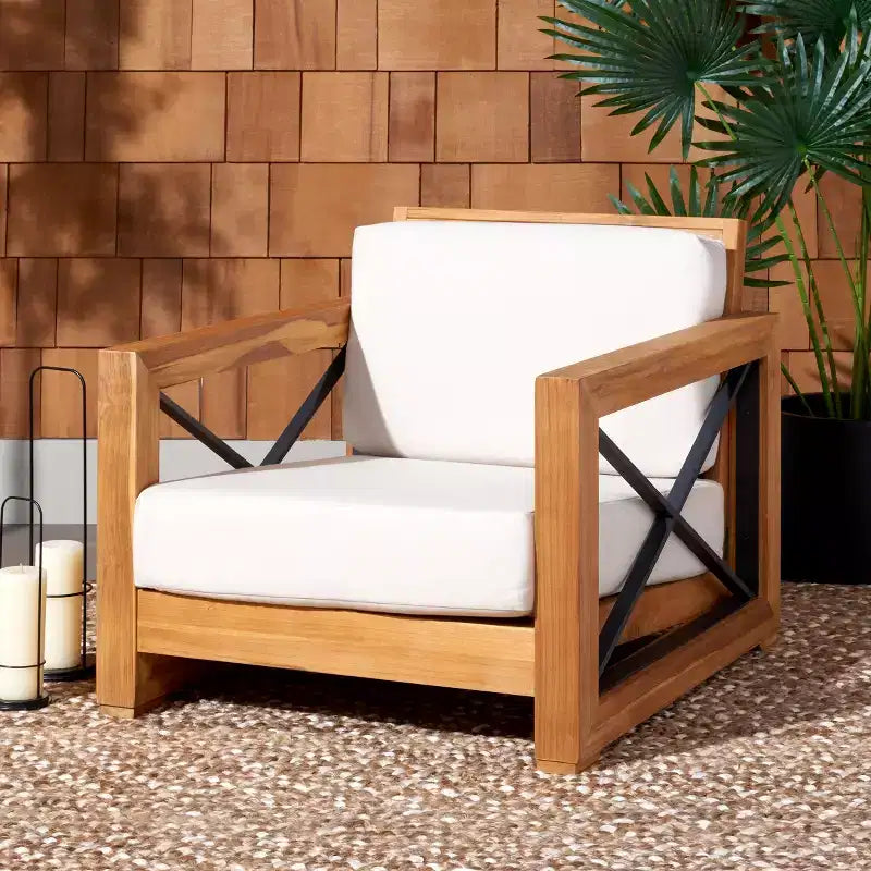 Poltrona Curacao Club per interni/esterni - CPT1009 - Teak Brasiliano Naturale/Beige - Safavieh Couture