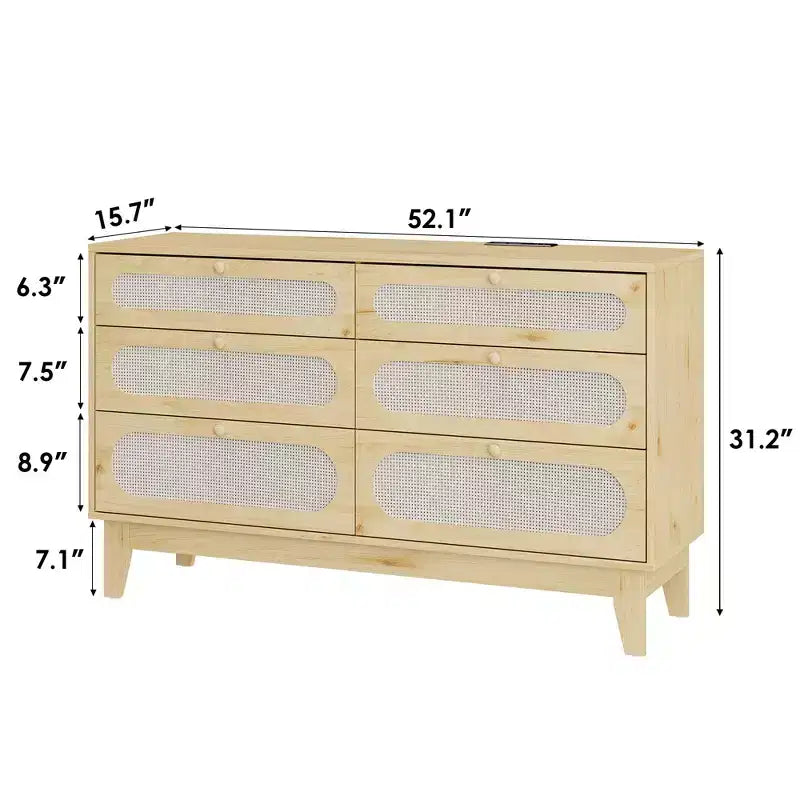 Comò con cassetti diversi per camera da letto, comò moderno naturale con maniglie e gambe in legno, dotato di kit antiribaltamento