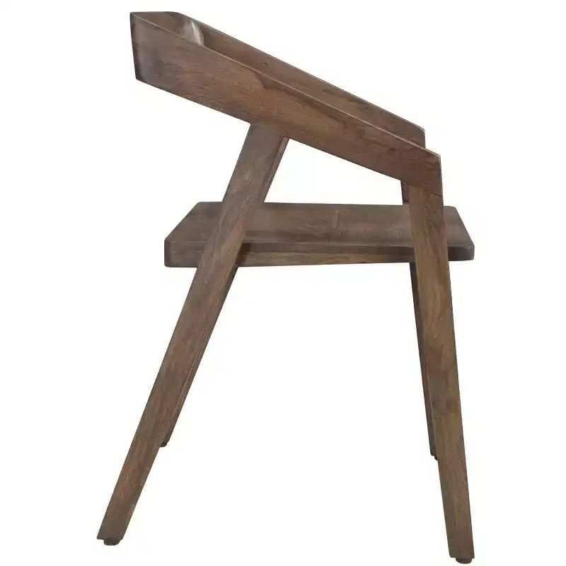 HomeRoots Sedia da pranzo con braccioli in legno massello marrone scuro con schienale aperto