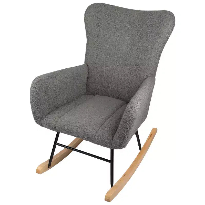 Rocking Chair Teddy Fabric Upholstered Chair Ergonomic Modern Rocker