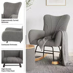 Rocking Chair Teddy Fabric Upholstered Chair Ergonomic Modern Rocker