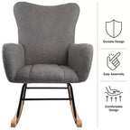 Rocking Chair Teddy Fabric Upholstered Chair Ergonomic Modern Rocker