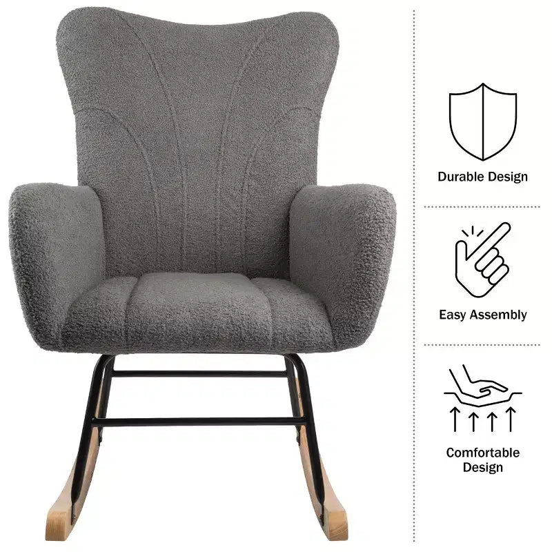 Rocking Chair Teddy Fabric Upholstered Chair Ergonomic Modern Rocker